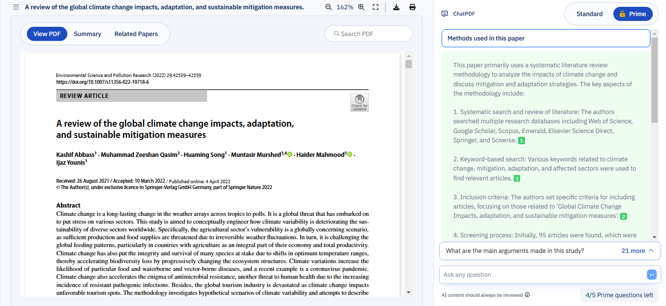 Find the methodologies used in research papers with Paperpal Chat PDF