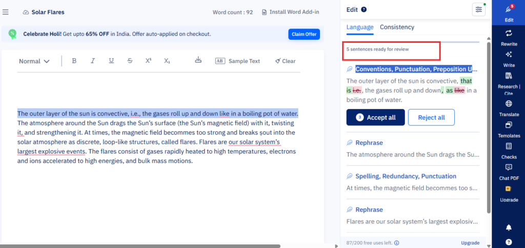 Paperpal's language checks for academic writing